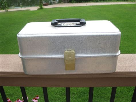 old metal fishing box|aluminum tackle box.